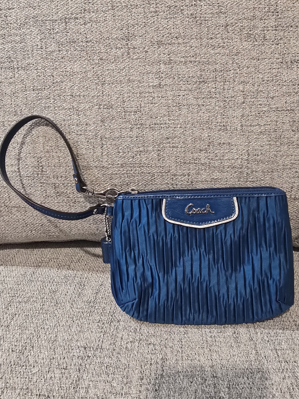 Coach Navy Ruched Wristlet Clutch